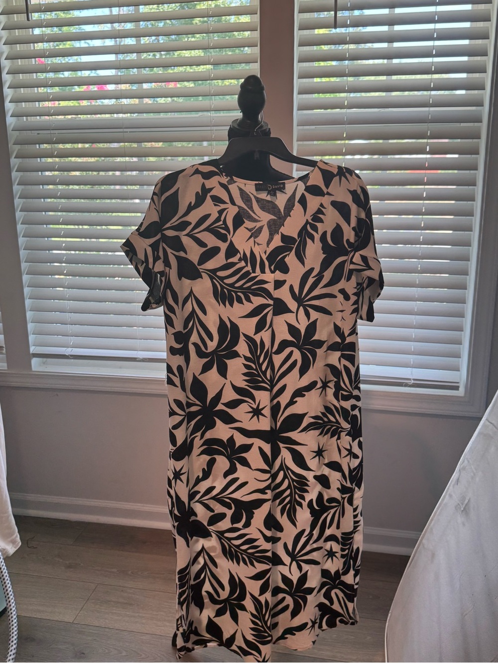 Fred David Black and White Botanical Midi Dress